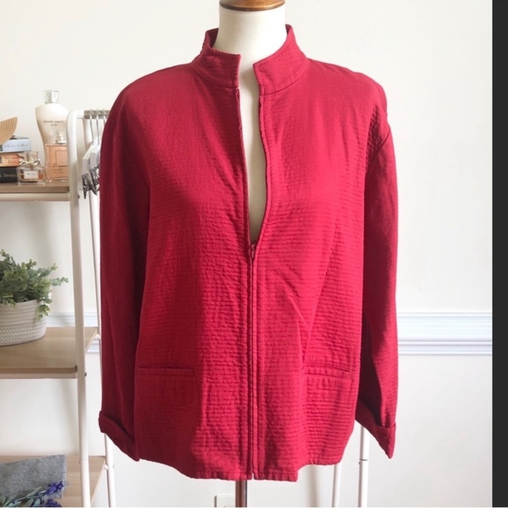 Eileen Fisher 100% cotton red lightweight zip up jacket!